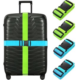 4 Pack Luggage Straps 79" Long Belts Keep Suitcase Secure While Traveling - TSA Approved Add a Bag Premium Travel Accessories for Travel Bag Closure Suitcase Belts (Green x 2 + Blue x 2)
