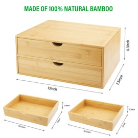 Charmewooden Bamboo Desk Organizer with Drawers, Countertop Organizer with Drawers Makeup Storage Drawer 2 Drawers Tabletop Storage Organization Box Home Office Workspace Bathroom Toiletries Supplies