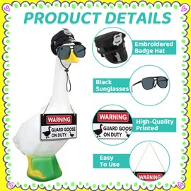3 Pcs Porch Goose Outfit Accessories Porch Goose Clothes Police Hat Warning Sign Eyeglasses for for 23" Geese Outdoor Patio Yard Lawn Art Decoration