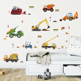 decalmile Construction Vehicles Wall Decals Tractor Excavator Crane Wall Stickers Kids Bedroom Boys Room Playroom Wall Decor