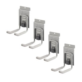 TRINITY Heavy Duty Slatwall Double Hooks with Spring-Lock, 4-Inches, Gray, 4-Pack