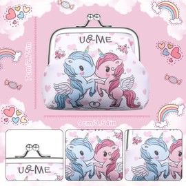 2 Pieces Unicorn Purses, Faux Leather Coin Bags, Portable Jewellery Bag with Kiss Lock Closure, Cute Unicorn Rainbow Gift Pack for Children, Birthday Favours, multicoloured