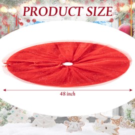 Christmas Tree Skirt Ruffle Glitter Shiny Xmas Tree Tulle Skirt Sequin Double Layers Xmas Trees Round Mat for Christmas Valentine's Day Party Decoration Indoor Outdoor (Red, 48 Inch)