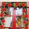 24 Pcs Christmas Red Glittered Mesh Holly Leaf Artificial Poinsettia