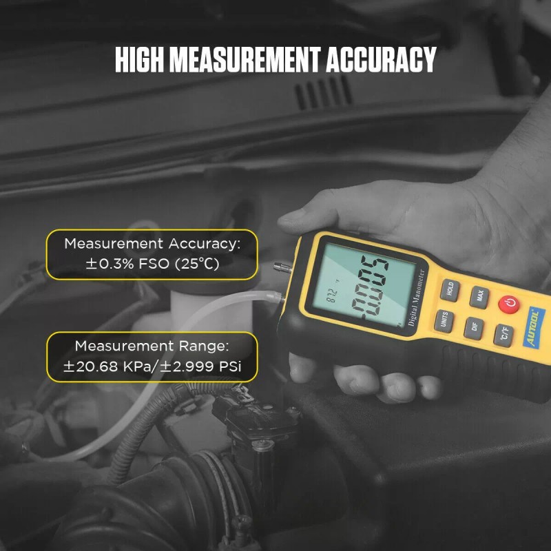 AUTOOL Digital Manometer Dual Port Air Pressure Gauge Meter HVAC/Gas