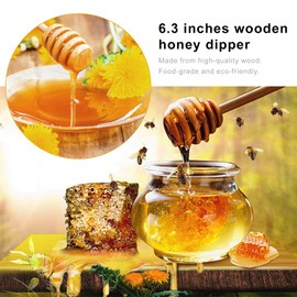 LVVXIXI 4PCS Honey Mixing Stirrer, 6.3 Inches Wooden Honey Dipper, Smooth Honey Comb Stick, Honey Spoon Collecting Dispensing Drizzling Jam (Round Handle)