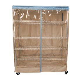 Formosa Covers Premium Clear Front Wire Shelf Cover Khaki Blue - Heavy-Duty Storage Solution for Wire Shelving Rack (48”Wx18”Dx72”H) - Waterproof PVC, Water/Dust Resistant Fabric, Multi Zipper