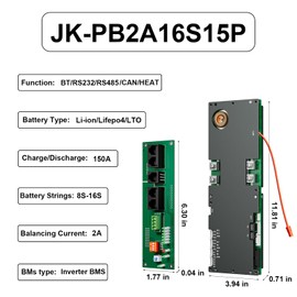 JKBMS Inverter BMS 8S-16S 24V-48V 150A Home Energy Storage BMS 2A Active Balance Built-in Bluetooth with RS485 CAN for Solar System (JK-PB2A16S15P)