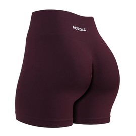 AUROLA - Pantalones cortos de entrenamiento para mujer, con control de abdomen, a prueba de sentadillas, acanalados, gruesos, sin costuras, Cereza Negra, M