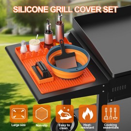 Carry360 Silicone Griddle Cover Set for Blackstone 36" with 16" Blackstone Griddle Accessories, Cleaning Brush | Heavy Duty Food-Grade Grill Mats Accessories | All Season Protection from Dirt Rust​