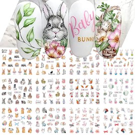36 Sheets Easter Nail Art Stickers Decals Bunny Water Transfer Nail Decals Easter Egg Nail Art Supplies for Nail DIY Decoration Nail Accessories for Kids Women French Nail Design