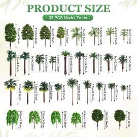 Thiccywoov 40 Pcs Diorama Supplies Kit Include 32 Miniature Trees 1.2-6.2 Inch Mini Mixed Model Plastic Fake Architecture 8 Bags Scenery Basing Material Kit for DIY Craft(Tropical Trees)