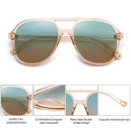 SOJOS Retro Polarized Aviator Sunglasses for Women Men Classic 70s Vintage Trendy Square Aviators SJ2174, Clear Brown/Green Gradient Brown