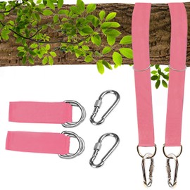 Tree Swing Straps Kit, Best 5FT Hanging Tree Straps, Heavy Duty 2200 LBS with Two Stainless Steel Carabiners, Fit for Tire, Porch, Outdoor and Baby Swing Hanger (Pink)