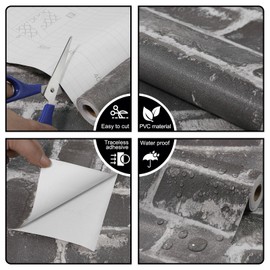 CAX Faux Grey Brick Peel and Stick Wallpaper 17.5''x120''Self-Adhesive Removable Contact Paper Vintage Brick Wallpaper Home Accent Wall Fireplace Decoration Waterproof Durable