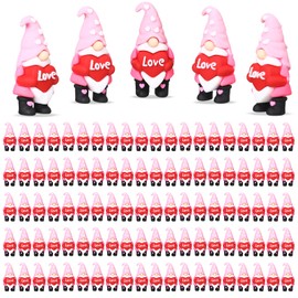 Halloscume 100 Pcs Mini Valentine Gnomes Tiny Valentine Figurines to Hide Love Heart Gnomes Ornaments for Valentine's Day Gifts Table Decorations(Pink)