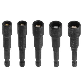sourcing map 5pcs Magnetic Nut Driver 6,7,8,9,10mm Hex Drive Socket CR-V Steel Power Screw Drill Bits Socket Wrench Tools with 1/4" Quick Change Hex Shank for Power Drills Impact Drivers, Black