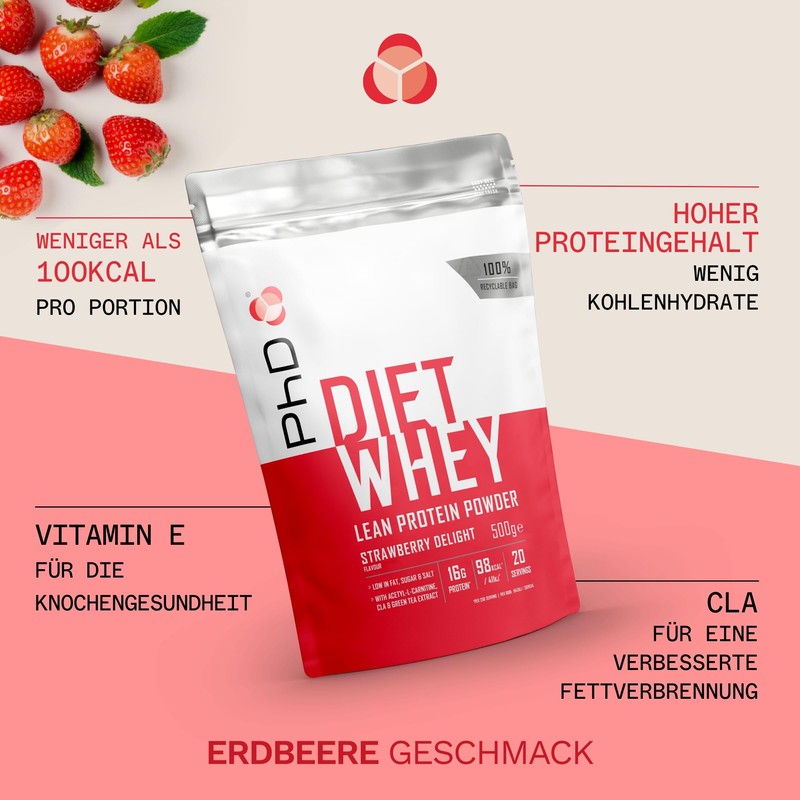 PhD Diet Whey - Strawberry, 1er Pack (1 x 500