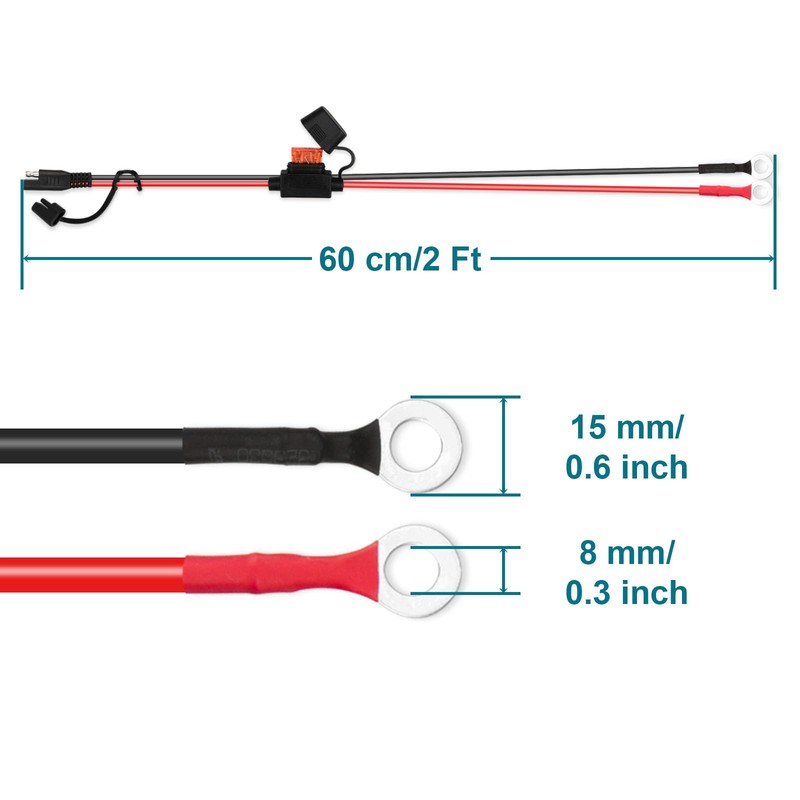 MENTBERY 2PCS SAE Extension Cable, 16AWG SAE Battery Connector, Ring