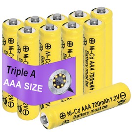 Rechargeable 1.2V AAA Solar Batteries10 Packs, NICD Triple A 700mAh Battery for Outside Solar Light, LED String Lights, Pathway Lights, Lantern