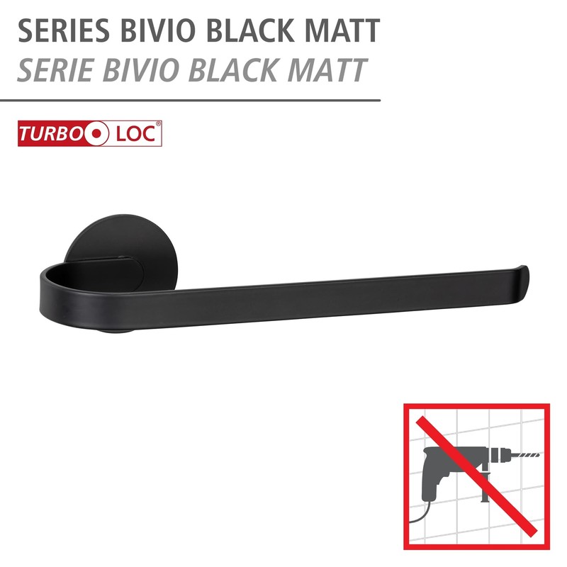 WENKO Turbo-Loc® Bivio Black Matt Towel Rail Aluminium Wall Holder
