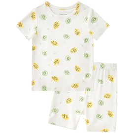 pureborn Toddler Bamboo Viscose Pajamas Set Pjs - Little Boy Short Sleeve Snug Fit Soft Sleepwear 2pcs Kiwi 2T