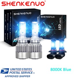 SHENKENUO 4Pcs 8000K LED Headlight High Low Beam+Fog Light Bulbs Combo Kits Super Bright