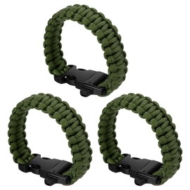 PATIKIL Survival Paracord Bracelets, Pack of 3 Braided Bracelets with Plastic Clasp, Party Gifts, Camping Gifts, Outdoor Wraps for Men, Army Green