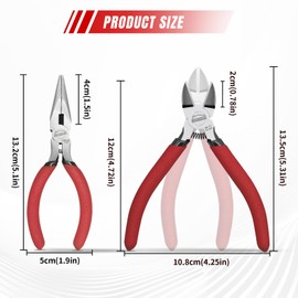HOUSERAN 2-Piece Pliers Set, 5 Inch Needle Nose Pliers & Wire Cutters, Mini Spring Loaded Jewelry Pliers and Flush Cutters for Crafting, Bending, Cutting Wire, Zip Ties, Electronics