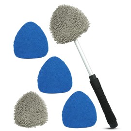 JOYFUL&HOPEFUL Car Windshield Cleaning Tool, Car Inside Window Cleaner Tool with Extendable Handle, 3pc Microfiber and 2pc Chenille, Car Interior Cleaner Tool Anti Fog, Streaks Free