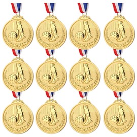 Wrzbest 12 Pack Zinc Alloy Soccer Award Medals (Gold & Bronze) - 2.76 Inch Metal Medals with Ribbons - Premium Antique Finish for Tournaments, Competitions, Sports