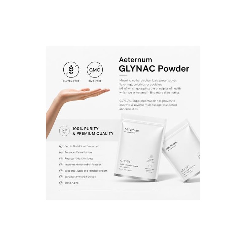 Aeternum GLYNAC Powder 360g, Glycine & N-Acetyl-L-Cysteine, 4g Per Serving