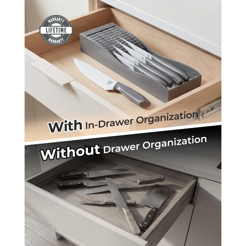 OOU In-Drawer Kitchen Knife Set, Space-Saving Cutlery and Kitchen Organizer,