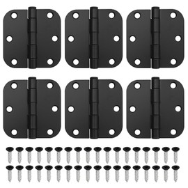 6 Pack 3 Inch x 3 Inch Door Hinges, 5/8" Radius Heavy Duty Matte Black Round Door Hinges for Interior Door Hinges 3 Inch Round Modern Hardware