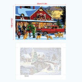 SENQAO Red Truck Framed Paint by Numbers Kit for Adults Beginners with Wooden Easel, Christmas Easy Paint by Number Kit with Frame, Watercolor Adult Paint by Number Framed Canvas 7.8x11.8inch