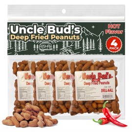 Uncle Bud's Deep Fried Peanuts In Shell (4-Pack) | Premium Flavor Hot Peanuts | Crunchy & High Protein Spicy and Hot Nuts | Ideal Peanut Snacks for Gatherings, Camping & Road Trips | USA Made