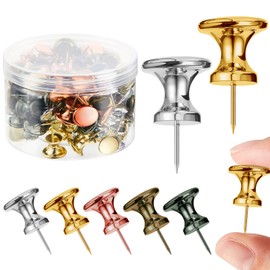 Outus 60 Pcs Giant Push Pins Jumbo Tacks 1 Inch Plastic Head for Cork Board Map Posters Decorations Gifts Under 10 Dollars (Gold,Silver,Copper,Pink,Gray)