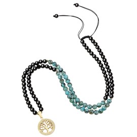 [COAI] COAI 108 Beads Obsidian, Tiger Eye Evil-Warding Charm Power Stone Bracelet Tree of Life Necklace Men's Women's, Obsidian