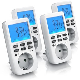 CSL - 4 x Digital Timer Socket 3680 W, Timer Socket for Indoor Use with 10 Daily Configurable Programmes, LCD Display 2.3 Inches, Random Function for Indoor Use