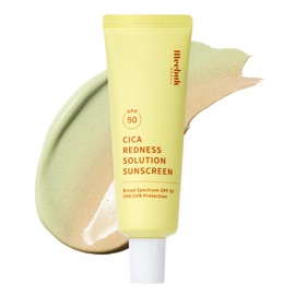 Meebak Cica Redness Solution Sunscreen - Color Corrector SPF 50, Green to Beige CC Cream with Centella and Ceramide - Redness Reducing Skincare for Fair-to-Medium Skin Tones - Korean Sunscreen