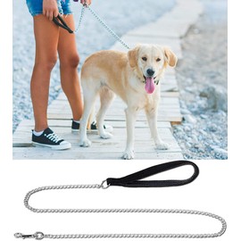 Chain Anti Bite Metal Dog Lead Dog Chain Lead Heavy Duty for Dogs Training and Walking with Padded Handle Black