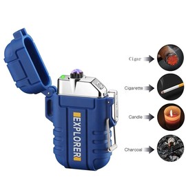Dual Arc Plasma Electric Rechargeable Flameless Lighter Waterproof Windproof for Camping, Hiking, Skiing, Outdoor Adventure (Blue)