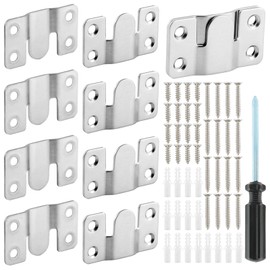 4 Pairs Interlocking Flush Mount, Bracket Picture Hanging Hooks,Buckle Furniture Connector Headboard Wall Mounting (Stainless Steel)