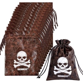RICHNESS Piraten-Geschenktüten, Piratentüten mit Kordelzug, 11,4 x 16,5 cm, künstliche Kuhhaut, Piraten-Geschenktüten für Piraten-Partygeschenke, 12 Stück (ELX2201)