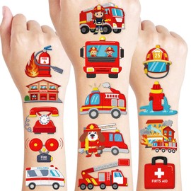 96 PCS Firefighter Firetruck Pre-Cut Temporary Tattoos for Kids | Super Cute Themed Birthday Party Favors, Supplies, Decorations, Fake Tattoo Stickers, School Rewards & Gifts Boys & Girls, Carnival