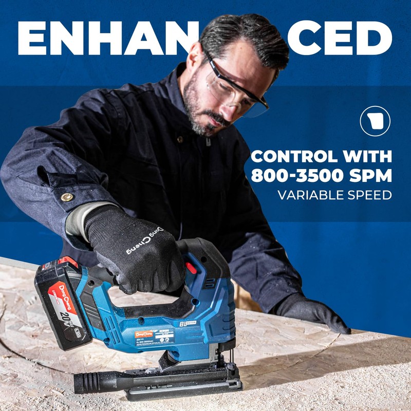 Dong Cheng 20V Brushless Jigsaw, 26mm Stroke, 800-3500 SPM, 0-45°