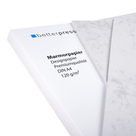 Betterpress® 100 Sheets of Writing Paper Marble Paper Grey 120 g, A4 - Double-Sided Marbled Paper in High Quality - Premium Ideal as a Menu, Certificate, Church Book and Certificate