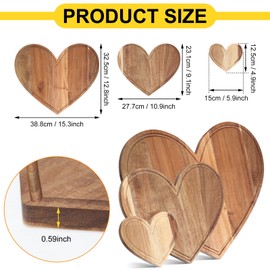 Patelai 3 Pcs Bridal Shower Favor Heart Cheese Board 3 Sizes Acacia Wood Heart Shaped Charcuterie Boards Wooden Cutting Board Bread Pizza Serving Tray Wedding Gifts for Kitchen Baby Shower Prize Favor