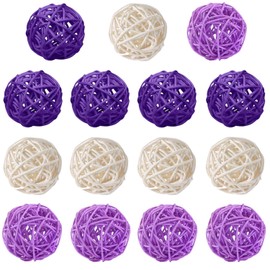 Worldoor Mixed White Purple Rattan Balls Decorative, 15 Pack Wicker Balls for Home Decor Aromatherapy Accessories Wedding Decoration Baby Shower Table Decoration, 2 Inch