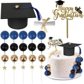 Set Decorazioni Torta Laurea, Cupcakes Toppers Laurea 2026 23 Pezzi, Addobbi Festa Laurea in Oro e Nero con Cappello per Esami (blue)